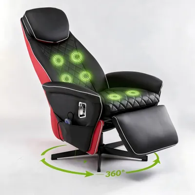 Produktbild von Massagesessel 360° drehbar elektrisch relaxsessel mit Heizfunktion Verstellbar Fernsehsessel Massage Liegefunktion TV Sessel Lederoptik Schwarz/Rot
