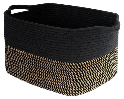 Imagen del producto de Cesta de almacenamiento tejida, hecha de yute y algodón, de 34 x 28 x 24 cm, con asa, ideal para el salón