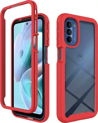 Produktbild von Moto G31 Hülle, Hybrid Transparente Rückseite Robust TPU Bumper Rutschfest Stoßfest Ganzkörper Schutzhülle für Motorola Moto G31 Rot