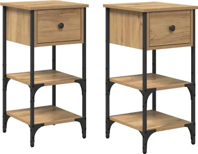 Productafbeelding van Nachtkastje 2 st Bruin 33,5 x 36 x 70 cm Geconstrueerd hout