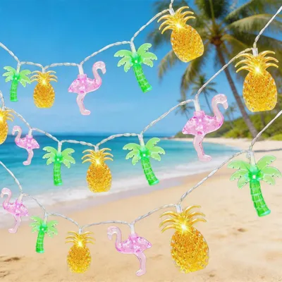 Lichterkette Hawaii 1,5 m, 10 LEDs, Flamingo, Ananas, Palmen