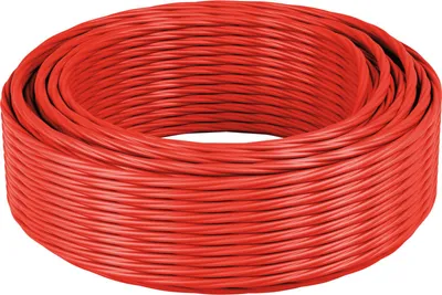 A coil of red wire, likely trimmer line, is shown against a white background.