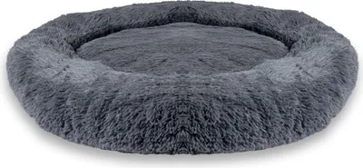 Produktbild von Intirilife flauschiges Plüsch Haustierbett in Dunkel Grau Durchmesser 100 cm - Weiches rundes rutschfestes Hundebett Katzenbett Kissen komfortables Hundesofa Katzensofa für Hunde und Katzen