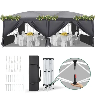 Produktbild von FCH Faltpavillon 3x6 m, mit 6 Seitenwänden, Partyzelt wasserabweisend UV-Schutz 50+, höhenverstellbarer Gartenpavillon, mit Tragetasche