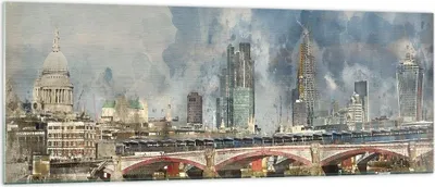 Produktbild von Bilder auf glas - Einteilig - London Aquarell Panorama - 140x50cm - Glasbilder - Wandbilder - Bilder - zum Aufhängen bereit - Wanddekoration aus Glas - Glas Bilder - Wandbild auf Glas - GAB140x50-4594