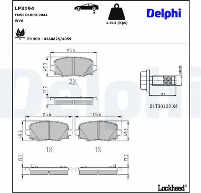 Produktbild von DELPHI Bremsbeläge Satz Hinten Bremsklötze für JEEP Compass (MP, M6) LP3194