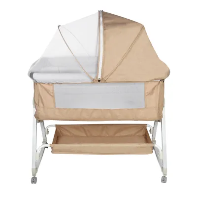 Produktbild von Babybett Beistellbett Schaukelfunktion,6-stufige Höhenverstellung, mit Wickelauflage,Matratze Khaki