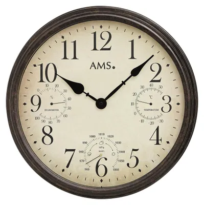 Produktbild von AMS W9463 Wanduhr mit Metallgehäuse und Raumklimaanzeige