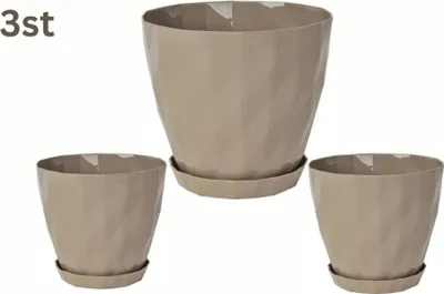 Zdjęcie produktu dla Zestaw 3 doniczek w kolorze taupe Kristal Design – ekologiczne doniczki z miseczkami na wodę