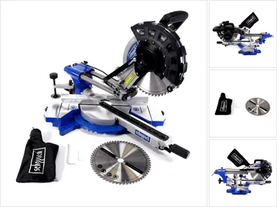 Obrázek produktu pro Pokosová pila Scheppach HM254 s pozvolným startem a laserem | 2000W | Ø255mm pilový kotouč | šířka/výška řezu: 340mm x 90mm | pokosová pila | s 2. pilovým kotoučem