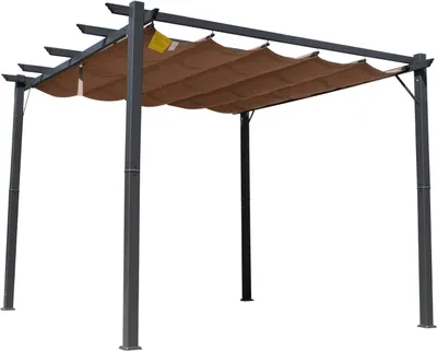 Zdjęcie produktu dla Outsunny pergola z rozsuwanym dachem kawowy brąz 300 x 300 x 223 cm (dł. x szer. x wys.) | pergola pawilon patio dach zadaszenie ochrona przeciwsłoneczna