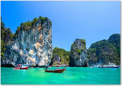 Produktbild von Tulup® Glas-Bild - 100 x 70 - Wandbild aus Glas - Wandkunst - Wandbild hinter gehärtetem Sicherheitsglas - Landschaften - Boote Thailand - Grün