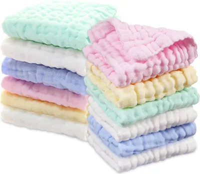 Produktbild von Babywaschlappen, 6 Stück, Musselin-Waschlappen, Babyhandtücher, weiche Gesichtstücher für Neugeborene, Babytücher aus Baumwolle, 30 x 30 cm