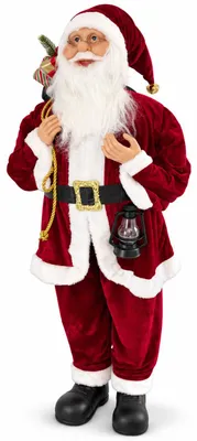 Produktbild von Benza – XXL-Weihnachtsmann 110 cm – Große stehende Weihnachtsdekoration – Mit Geschenkesack und Laterne – Rot – 110 × 42 × 32 cm