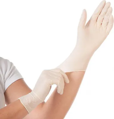 Obrázok produktu pre 10x Hygostar 2675 Latexhandschuhe Grip weiß Gr. 8/M puderfrei