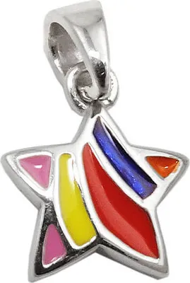 Produktbild von Bunter Anhänger Stern 8x8mm farbig emailliert aus 925 Silber Kinder