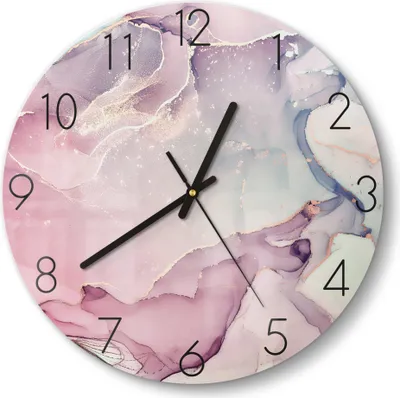 Produktbild von DEQORI Glasuhr Ø30 cm Zahlen 'Elegante Farbströme' Wanduhr Glas Uhr Design leise Küchenuhr