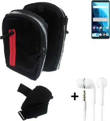 Produktbild von K-S-Trade Outdoor Gürteltasche Holster Umhängetasche + Kopfhörer kompatibel mit Cubot Note 9 schwarz Handy Tasche Case travelbag Schutzhülle