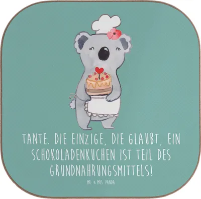 Produktbild von Mr. & Mrs. Panda Tischuntersetzer Tante Schokoladenkuchen - Meeresbrise - Geschenk, Neffe, Nichte, Verwandte, Coaster, Geschenkidee, Verwandtschaft, Untersetzer Gläser