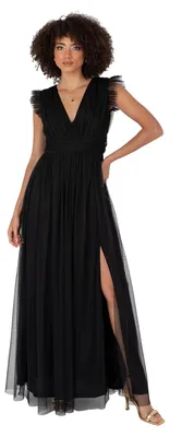 Produktbild von Anaya with Love Damen Maxikleid, Damenkleid mit V-Ausschnitt, kurze Ärmel und Schleifendetail