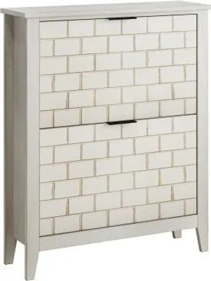 Produktbild von Schuhkommode Weiss 80x24x97.5 cm Schrank Vintage-Schuhschrank freistehend Mid-Century Vintage 2 Klappschubladen Eingangsbereich Vitrine Schuhregal