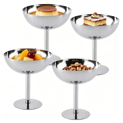 Eisbecher aus Edelstahl, 4 Stück, Dessertschalen mit Fuß, 10,8 cm