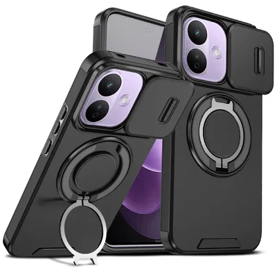 Produktbild von Handyhülle für Xiaomi Redmi Note 17 Pro 5G Dual-Layer Stoßfest Militär Hülle mit Dia Kameraschutz, Magnetisch Ring Ständer Schwarz