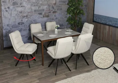 Produktbild von 6er-Set Esszimmerstuhl MCW-G66, Küchenstuhl, drehbar Auto-Position Stoff/Textil Bouclé MVG  cremeweiß