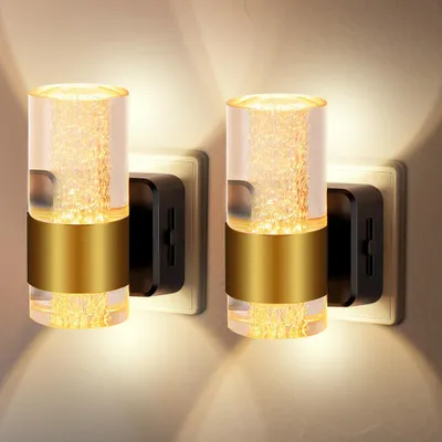 Zdjęcie produktu dla 2-częściowa lampka nocna z czujnikiem zmierzchu Regulowana jasność Lampka nocna LED z gniazdkiem Dekoracja ścienna do salonu i sypialni