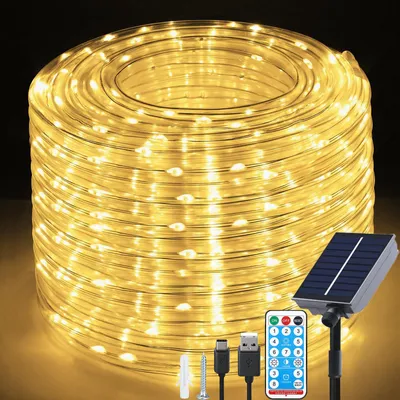 20 m 200 LED Solar-Lichtschlauch, IP65, 8 Modi, Fernbedienung, warmweiß
