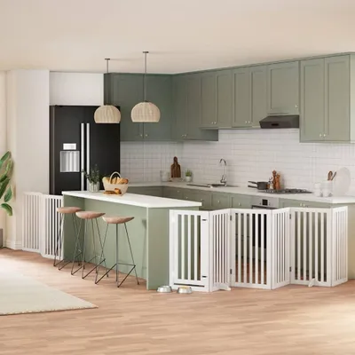 Produktbild von Faltbares Hundetor mit Tür in Weiß aus Pappelholz, 450 cm