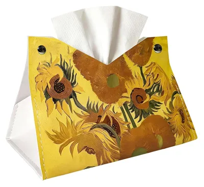 Immagine prodotto di Porta fazzoletti decorativo con motivo ad olio, in ecopelle, stile vintage, con soggetto di girasole