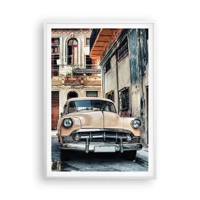 Produktbild von Gerahmtes Poster - Weißer Rahmen - Kubanisch Auto Mietshäuser - 70x100 cm - Wand Bild - Wanddeko - Wandbilder - Kunstposter - Wandposter - Bilderrahmen - Bilder - Kunstdruck - P2WPA70x100-4413