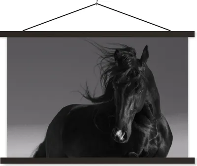 Produktbild von MuchoWow® Textilposter Pferd - Tiere - Mähne - Schwarz 90x60 cm mit schwarzem Rahmen - Aufhängungssatz