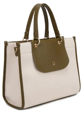 Produktbild von Elegante, zweifarbige Handtasche aus Canvas und Kunstleder mit abnehmbarer Schulterriemen