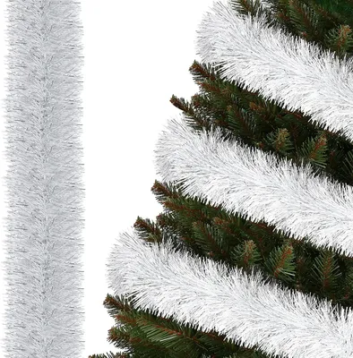 Produktbild von SPRINGOS Girlande für den Weihnachtsbaum zweifarbig weiß silberfarben 7 cm x 6 m Baumboa Weihnachtsgirlande Weihnachtsdeko