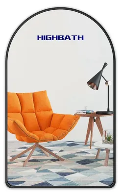 Zdjęcie produktu dla Lustro ścienne, 50 x 70 cm, zakrzywione, czarna, szczotkowana metalowa rama, szkło HD, idealne do łazienki i salonu