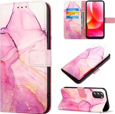 Produktbild von Moto G 5G 2022 Hülle, Marmor Motiv Kunstleder Tasche Wallet Kartenfächer mit Standfunktion Klapp Schutzhülle für Motorola Moto G 5G 2022 Rosa