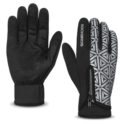 Obrázek produktu pro ROCKBROS Zimní rukavice Teplé cyklistické rukavice s dotykovým displejem Reflexní reflexní pro jízdní kolo Černobílá M