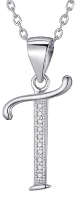 Produktbild von Morella Damen Halskette Silber mit Buchstabe T Anhänger 925 Silber rhodiniert mit Zirkoniasteinen weiß 45 cm