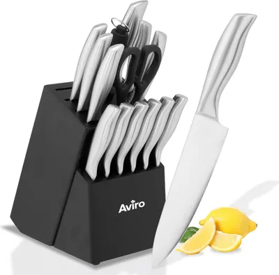 Messerblock-Set 16-teilig, Edelstahl, Silber/Schwarz