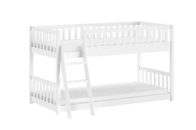 Image de VIPACK - Lit superposé RONALD, 2 couchages de 90x200 cm, incluant un sommier à lattes escamotables, convertible en lit simple, en bois massif de pin, laqué blanc