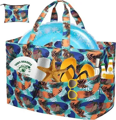 Image de Grand sac de voyage pliable avec fermeture éclair pour femme - Bleu, idéal pour la plage, les voyages et la salle de sport