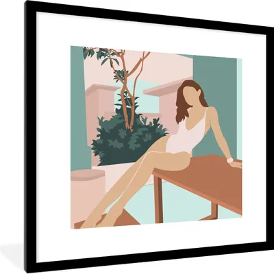 Produktbild von MuchoWow® Gerahmtes Poster Frauen - Badeanzug - Haus - Sommer 40x40 cm - Poster mit Schwarzem Bilderrahmen Wandposter Rahmen Foto Bilder - Poster - Plakat im Rahmen
