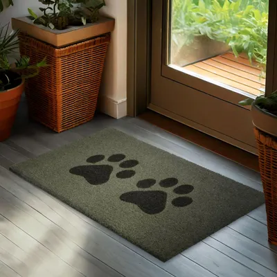 Produktbild von BRUBAKER Fußmatte für Außen und Innen - Pfoten - 45 x 75 cm Hunde und Katzen - Wetterfest - Türvorleger für Hundebesitzer & Katzenbesitzer, Grau