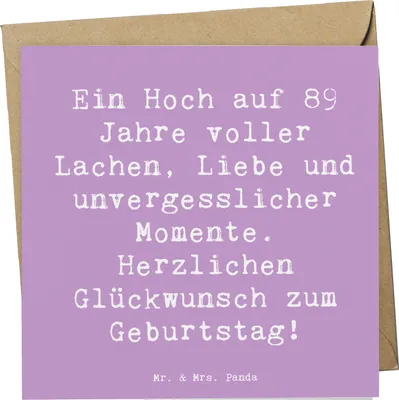 Produktbild von Mr. & Mrs. Panda Klappkarte Spruch 89. Geburtstag - Lavendeltraum - Geschenk, Happy Birthday, faltkarte, unvergessliche Momente, Glückwunschkarte, doppelkarte, Grußkarte