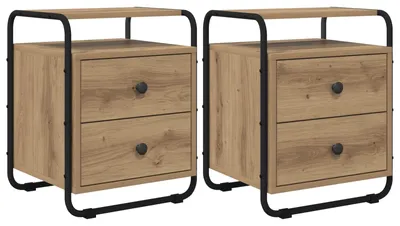 Image de Deux tables de chevet. Bois d'ingénierie imitation chêne massif, fabrication artisanale