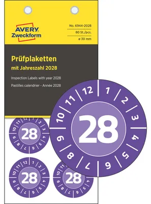Obrázok produktu pre Kontrolné nálepky 2028, vinyl, 30 mm, 80 kusov