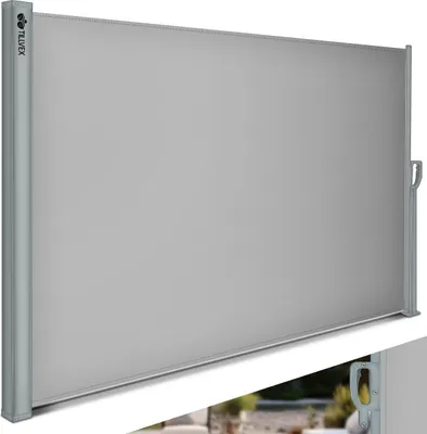 Produktbild von markiza boczna tillvex® 200x300 cm szara, wysuwana i nieprzezroczysta | osłona balkonu, ogrodu i tarasu | roleta boczna z uchwytem ściennym | osłona przeciwsłoneczna ze stali nierdzewnej | markiza chroniąca przed wiatrem