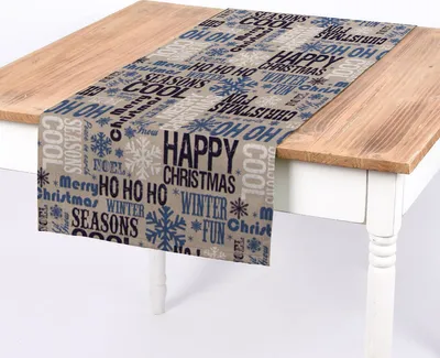 Produktbild von SCHÖNER LEBEN. Tischläufer Christmas Schriftzug natur weiß blau